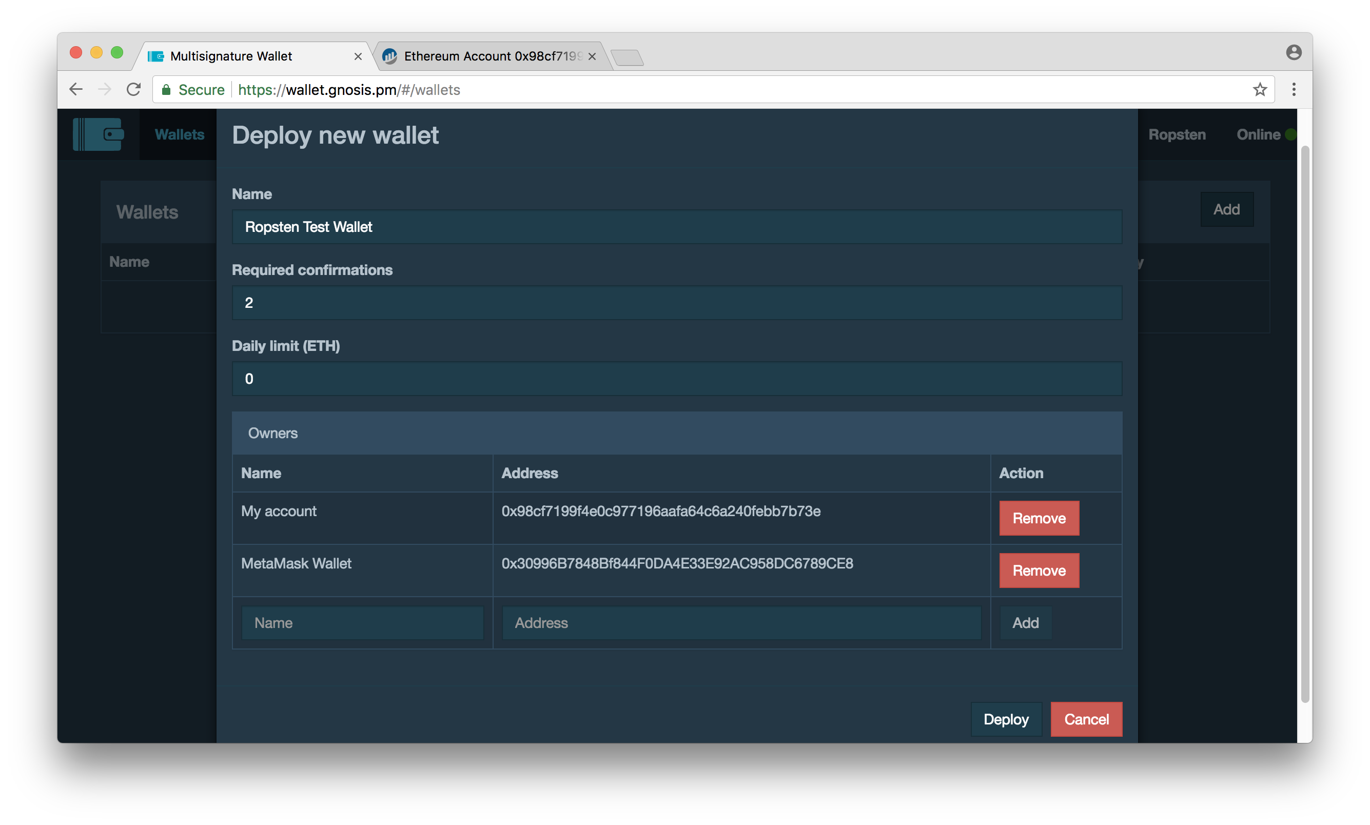 Gnosis Safe multisig interface