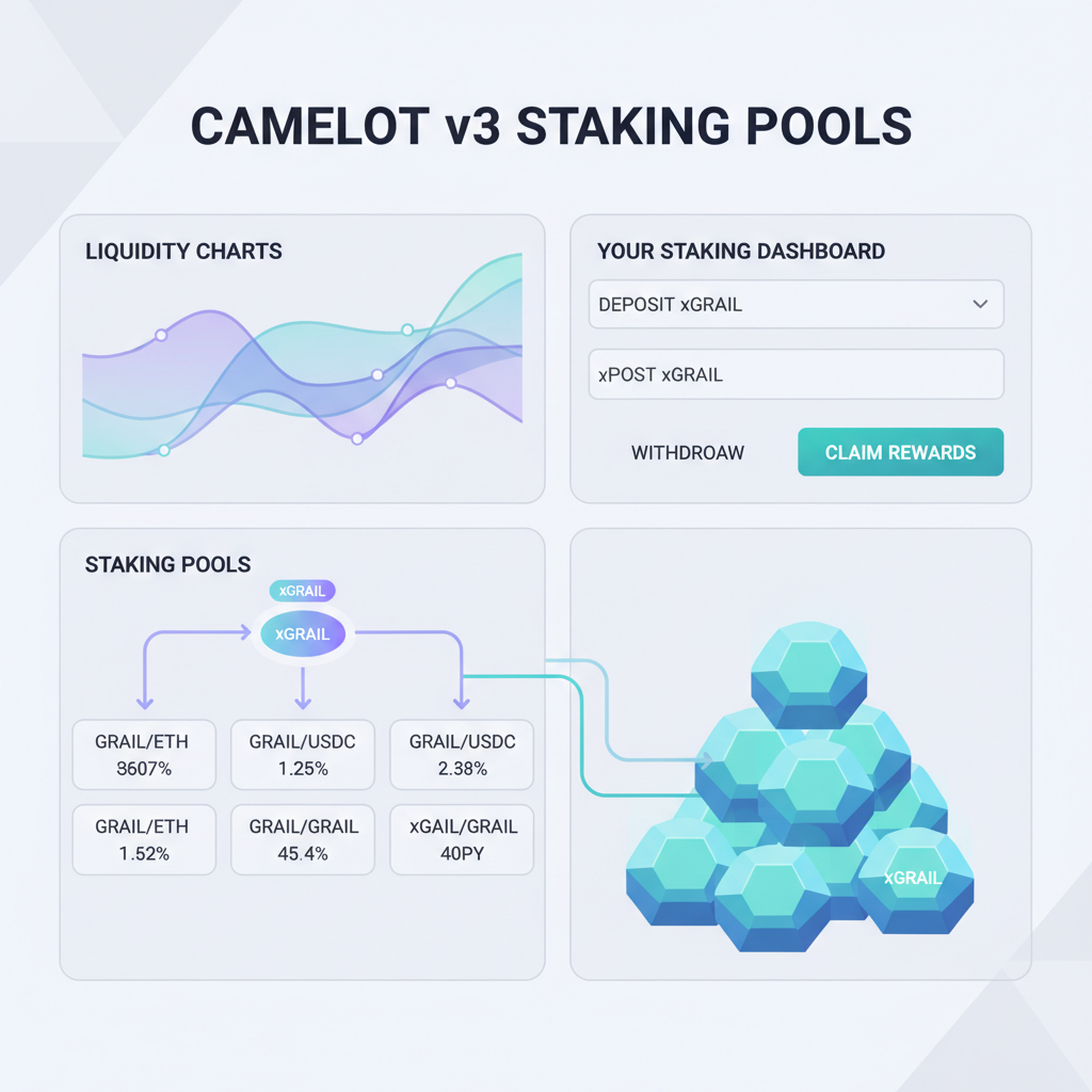 Camelot v3 staking pools interface liquidity charts xGRAIL tokens flowing