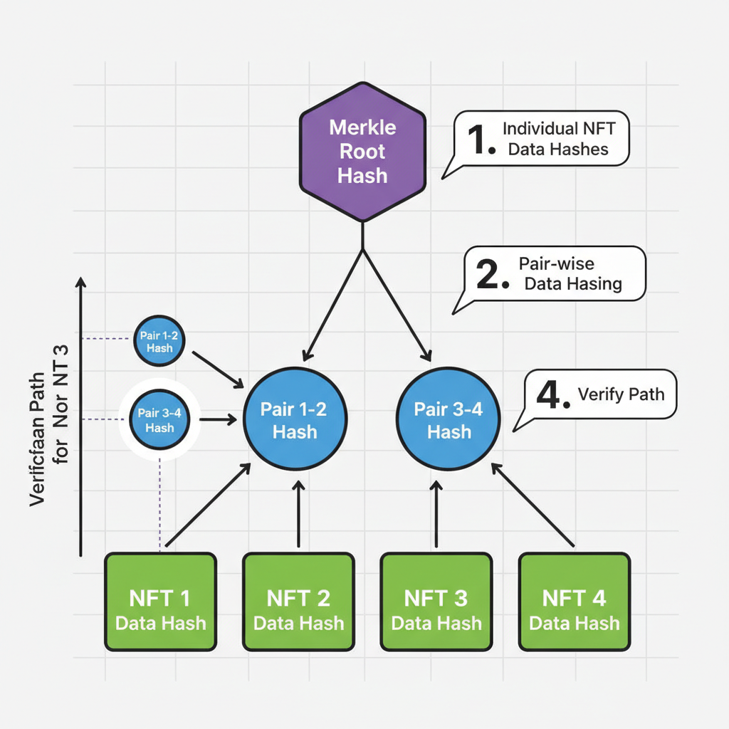 merkle tree structure for NFT airdrop proofs, hierarchical data visualization