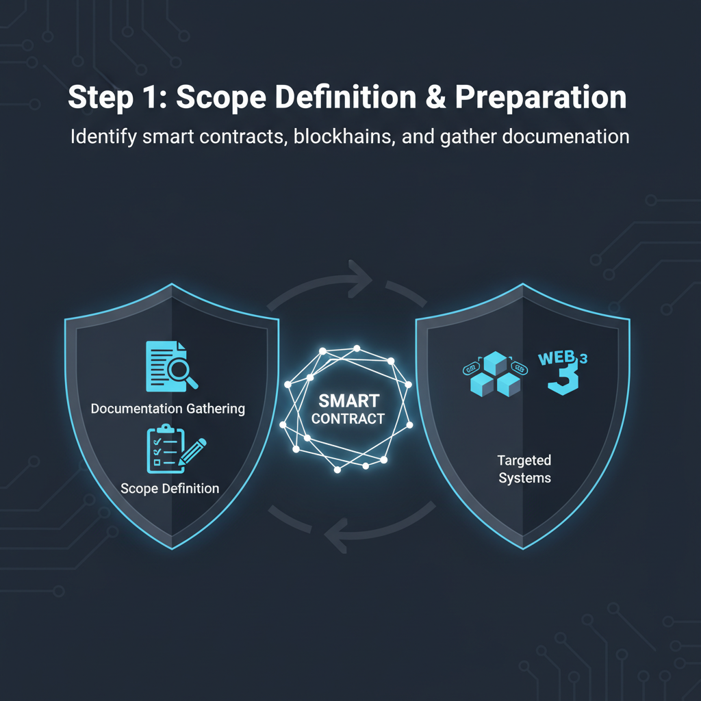blockchain security audit process, shields and checklists around smart contracts, professional dark mode